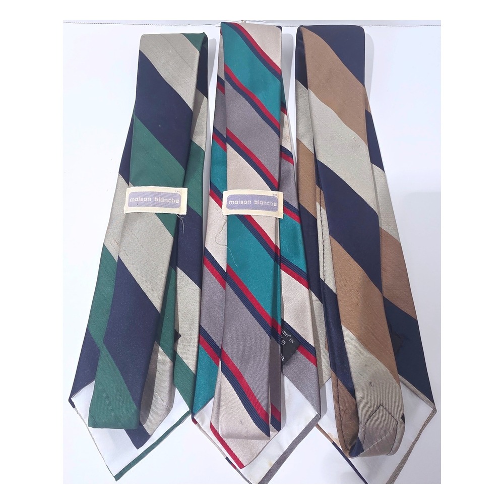 Lot of 3 Vintage Countess Mara Maison Blanche Striped Silk Ties Repp Logo READ - Picture 4 of 6